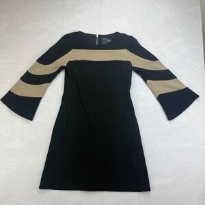 Gabby Skye Sheath Dress Womens 4 Black Taupe Colorblock Long Sleeve Back Zip